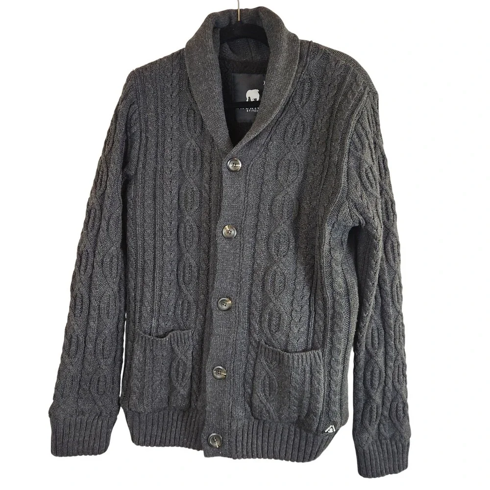 American Stitch Men XL Cable Knit Shawl Collar Cardigan Sweater Jacket Fisherman